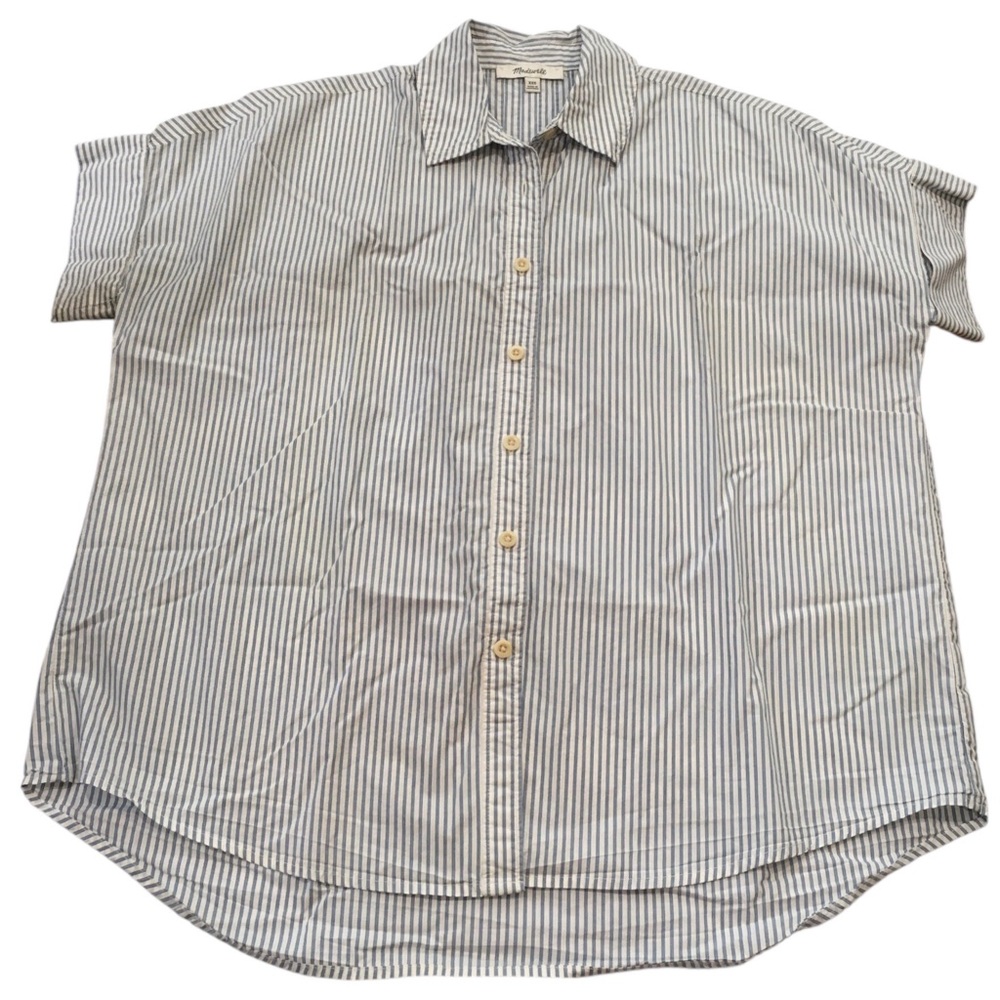 Madewell  Blue & White Striped Short-Sleeve Button-Up Shirt XXS